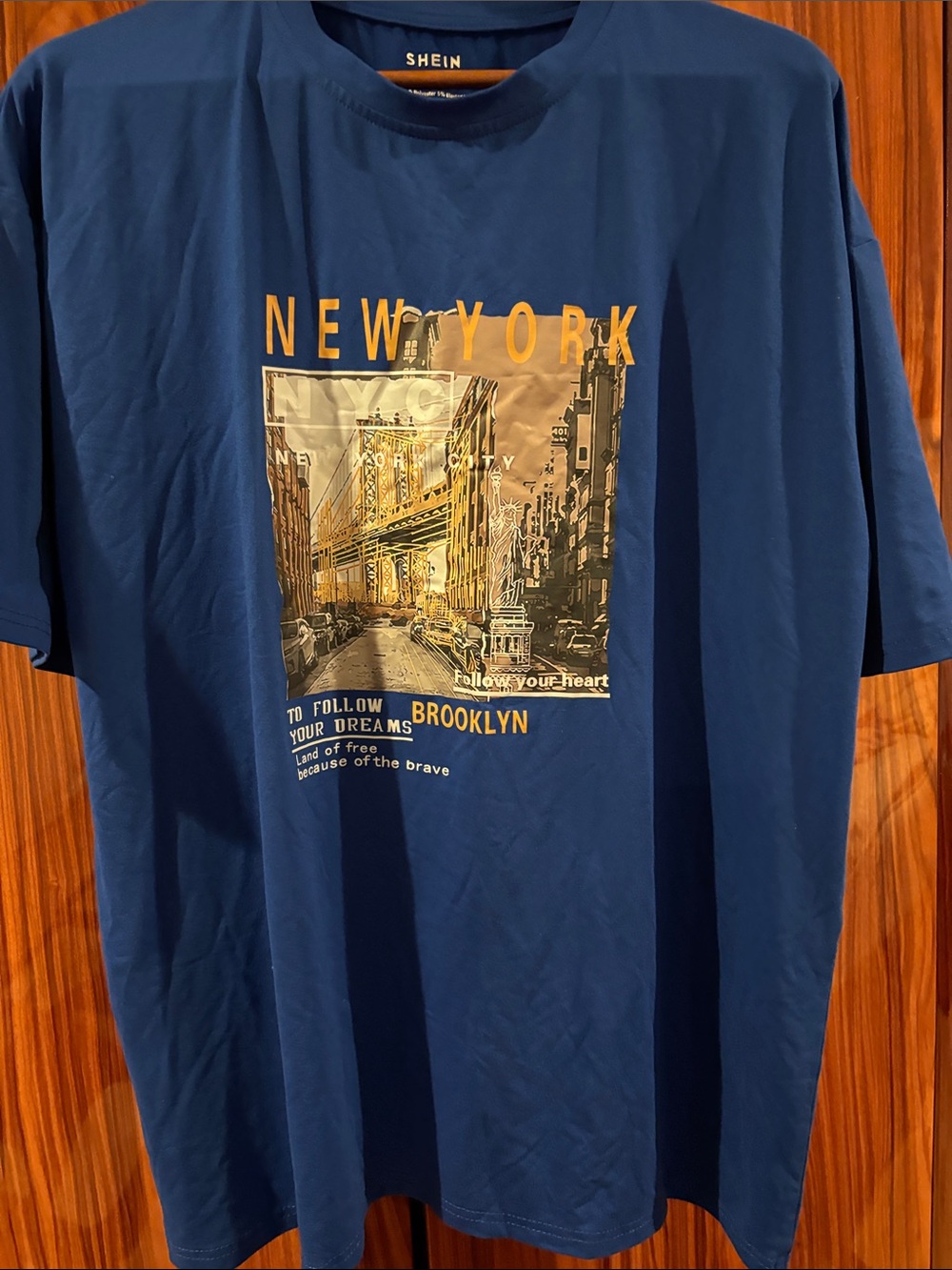 SHEIN Blue New York Brooklyn Graphic Short-Sleeve Tee